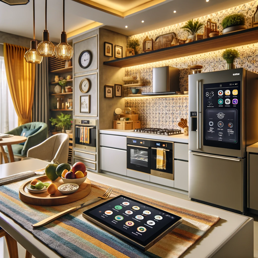 A stylish kitchen with modern amenities all controlled by Visomni Smart Home